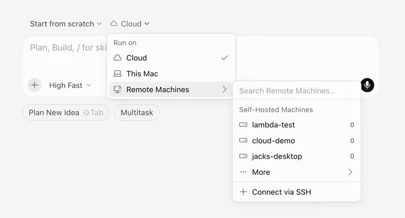 Remote and self-hosted machines list for agents