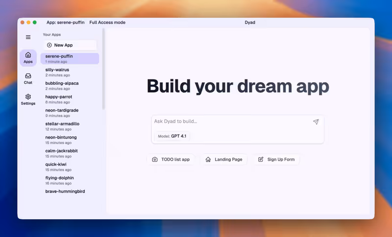 Animated GIF of the Dyad app in the GitHub README