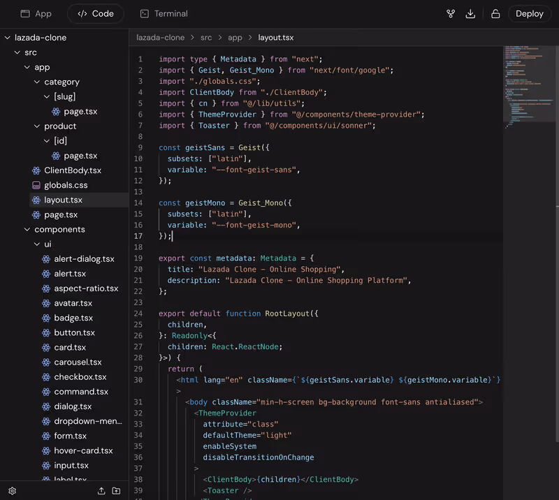 Same workbench with code editor, file tree and preview panel