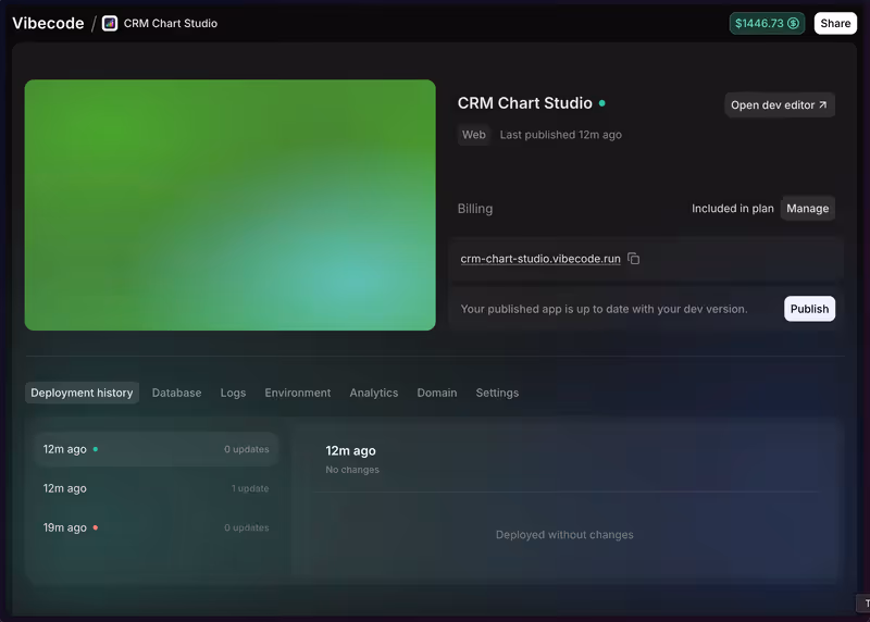 Deployment dashboard in Vibecode